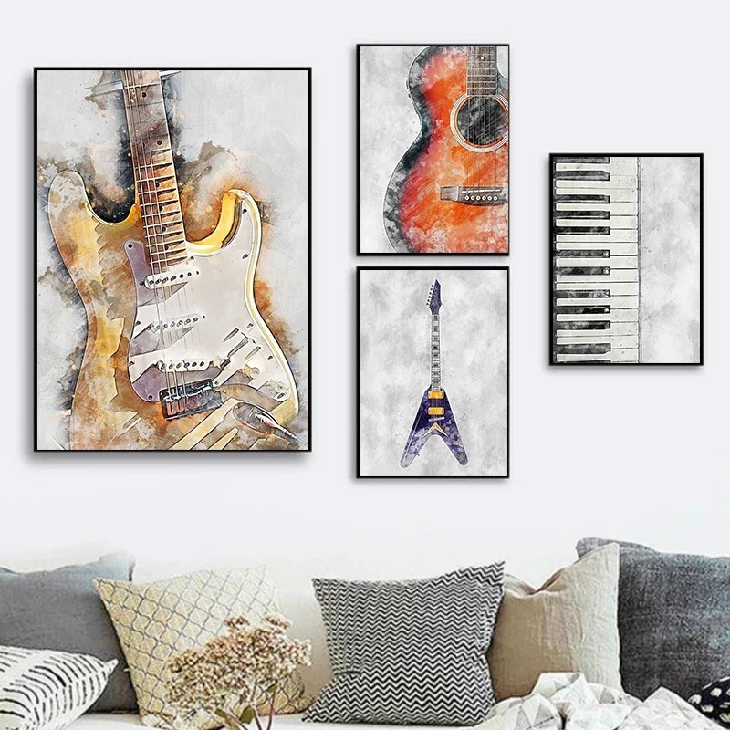 Picture Of Musical Instrument - 1 Stück rahmenloses Musikinstrument-Poster: Saxophon, Violine,