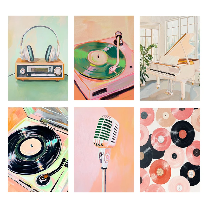 Picture Of Musical Instrument - (Ohne Rahmen) Retro-Musikposter, Schallplattenspieler, Musikinstrumente, Gemälde,